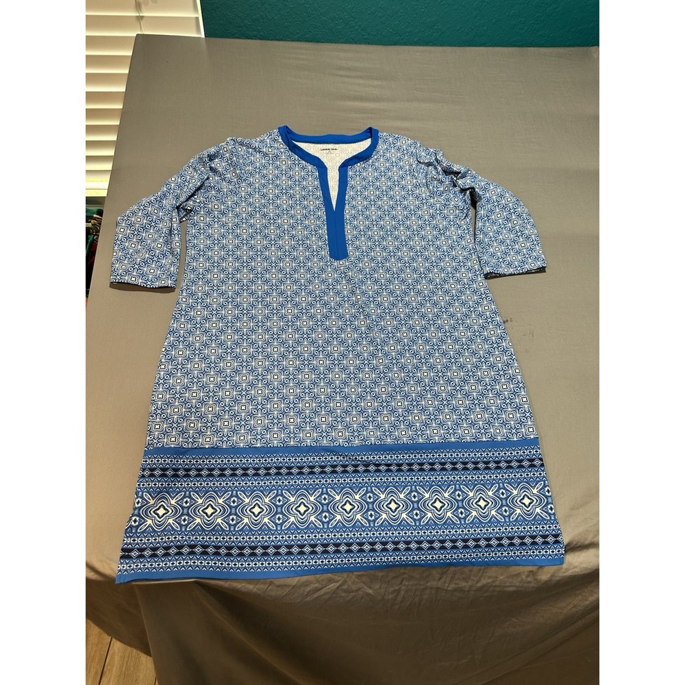 Lands End Women's Nylon‎ Tunic Dress Blue Geometric 1X 16-18
